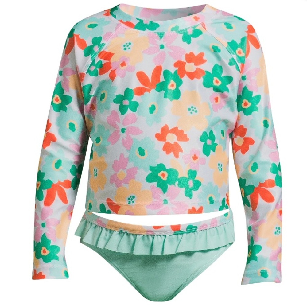 Wonder Nation toddler girls long sleeve 2 piece swim set; size: 12M